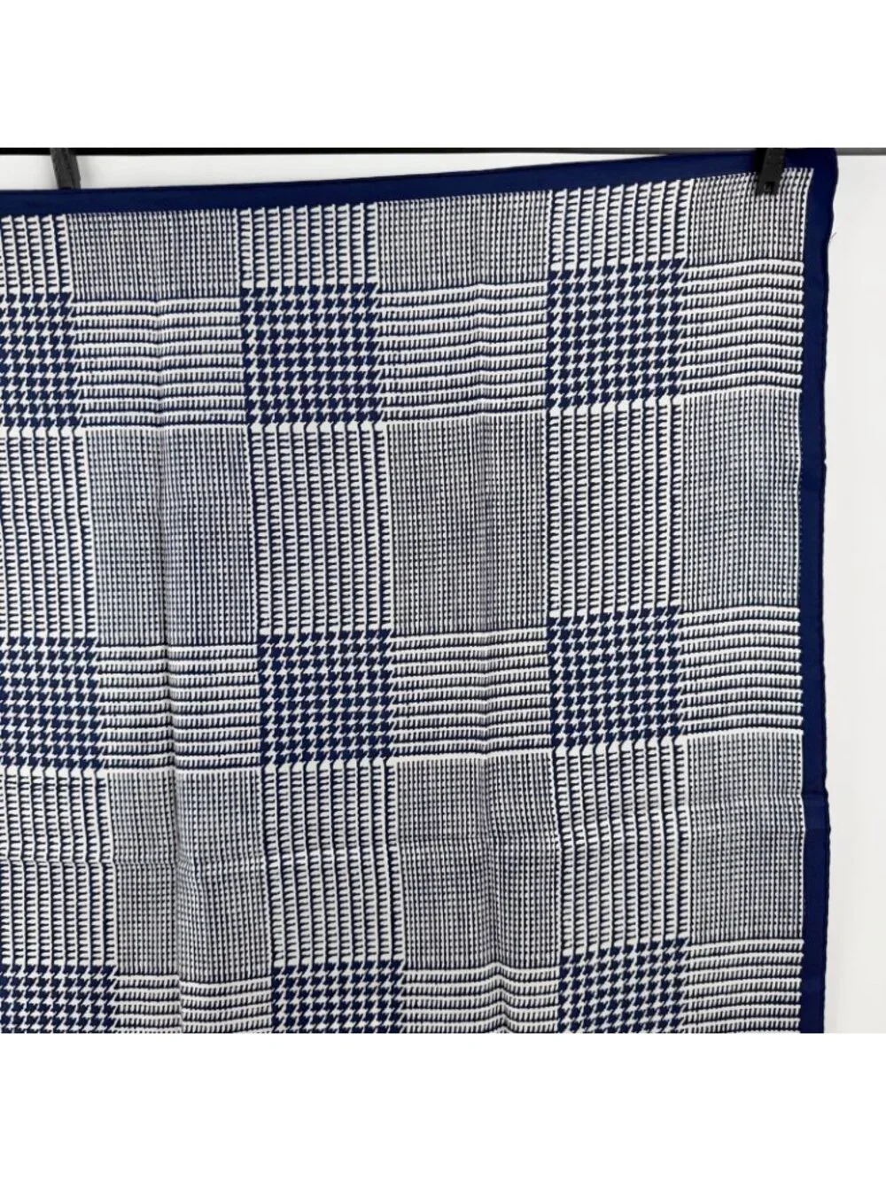 Dior Glen Check Houndstooth Silk Scarf Navy White Vintage - Picture 4 of 7